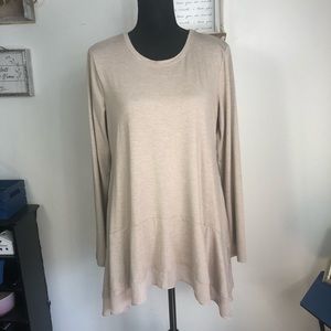 LOGO Cream Long Sleeve Chiffon Hem Tunic